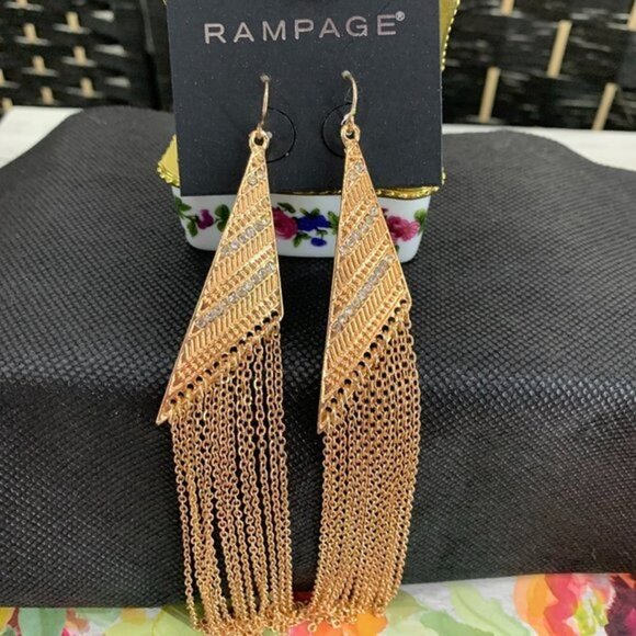 Rampage Rose-Gold Geometric XL Fringe Earrings - Picture 1 of 3